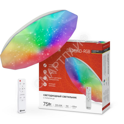 Светильник светодиодный COMFORT DIAMOND-RGB 75Вт 230В 3000-6500К 6000лм 500х90мм с пультом ДУ IN HOME 4690612044583 - Интернет-магазин СМАРТЛАЙФ