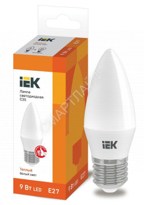 Лампа светодиодная ECO C35 9Вт свеча 3000К E27 230В IEK LLE-C35-9-230-30-E27 - Интернет-магазин СМАРТЛАЙФ