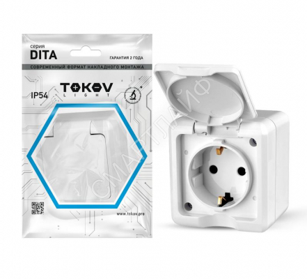 Розетка 1-м ОП Dita 16А IP54 250В с заземл. с крышкой бел. TOKOV ELECTRIC TKL-DT-R1Z-C01-IP54 - Интернет-магазин СМАРТЛАЙФ