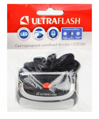 Фонарь налобный LED 5380 (3Вт COB LED 3 режима черн. пласт. пакет) Ultraflash 12870 - Интернет-магазин СМАРТЛАЙФ