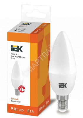 Лампа светодиодная ECO C35 9Вт свеча 3000К E14 230В IEK LLE-C35-9-230-30-E14 - Интернет-магазин СМАРТЛАЙФ