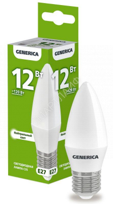 Лампа светодиодная C35 12Вт свеча 4000К E27 230В GENERICA LL-C35-12-230-40-E27-G - Интернет-магазин СМАРТЛАЙФ