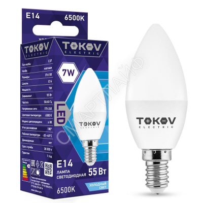 Лампа светодиодная 7Вт С37 6500К Е14 176-264В TOKOV ELECTRIC TKE-C37-E14-7-6.5K - Интернет-магазин СМАРТЛАЙФ