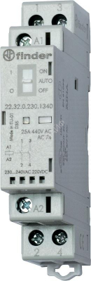 Контактор модульный 2NO 25А AgSnO2 230В AC/DC 17.5мм IP20 опции: мех. индикатор + LED FINDER 223202304320 - Интернет-магазин СМАРТЛАЙФ