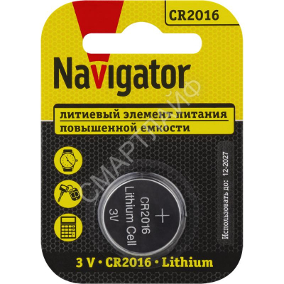 Элемент питания литиевый CR2016 93 821 NBT-CR2016-BP1 (блист.1шт) NAVIGATOR 93821 - Интернет-магазин СМАРТЛАЙФ