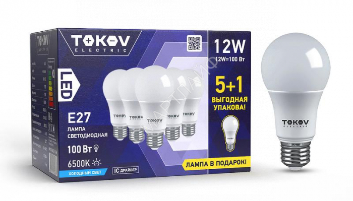 Набор ПРОМО лампа светодиодная 12Вт А60 6500К Е27 176-264В (Promo 5+1 шт) TOKOV ELECTRIC Promo-A60-E27-12-6.5K - Интернет-магазин СМАРТЛАЙФ