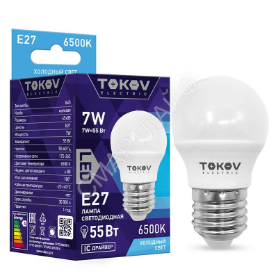 Лампа светодиодная 7Вт G45 6500К Е27 176-264В TOKOV ELECTRIC TKE-G45-E27-7-6.5K - Интернет-магазин СМАРТЛАЙФ