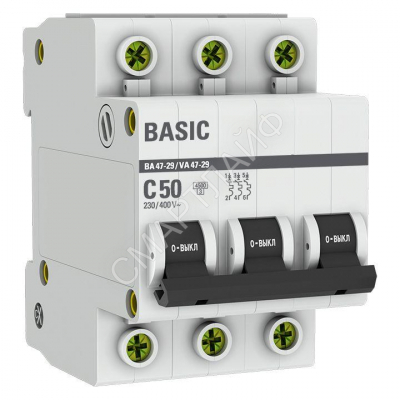 Выключатель автоматический модульный 3п C 50А 4.5кА ВА 47-29 Basic EKF mcb4729-3-50C - smartlife-ural.ru – Екатеринбург