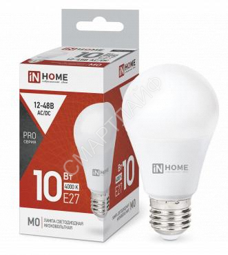 Лампа светодиодная низковольтная LED-MO-PRO 10Вт грушевидная матовая 4000К нейтр. бел. E27 900лм 12-48В IN HOME 4690612038032 - Интернет-магазин СМАРТЛАЙФ