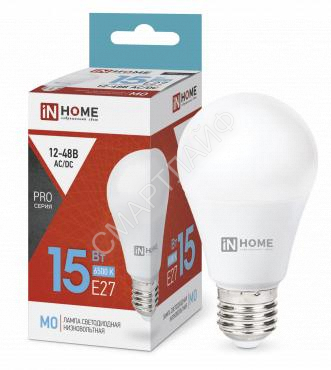 Лампа светодиодная низковольтная LED-MO-PRO 15Вт грушевидная 6500К холод. бел. E27 1200лм 12-48В IN HOME 4690612036366 - Интернет-магазин СМАРТЛАЙФ