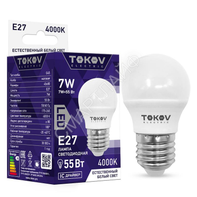 Лампа светодиодная 7Вт G45 4000К Е27 176-264В TOKOV ELECTRIC TKE-G45-E27-7-4K - Интернет-магазин СМАРТЛАЙФ