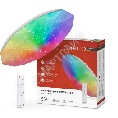 Светильник светодиодный COMFORT DIAMOND-RGB 55Вт 230В 3000-6500К 4400лм 385х75мм с пультом ДУ IN HOME 4690612044576 - Интернет-магазин СМАРТЛАЙФ