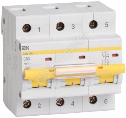 Выключатель автоматический модульный 3п C 63А 10кА ВА47-100 KARAT IEK MVA40-3-063-C - smartlife-ural.ru – Екатеринбург