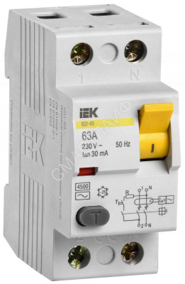 Выключатель дифференциального тока (УЗО) 2п 63А 30мА тип AC ВД1-63 IEK MDV10-2-063-030 - Интернет-магазин СМАРТЛАЙФ