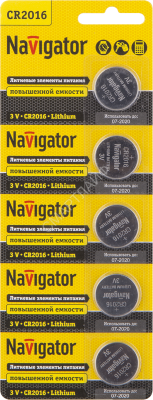 Элемент питания литиевый CR2016 94 763 NBT-CR2016-BP5 (блист.5шт) Navigator 94763 - Интернет-магазин СМАРТЛАЙФ