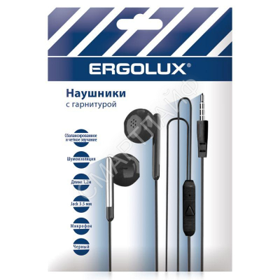 Наушники вакумные с микрофоном проводные ELX-WHP01P-C02 ПРОМО 3.5мм 1.2м пакет черн. Ergolux 15278 - Интернет-магазин СМАРТЛАЙФ