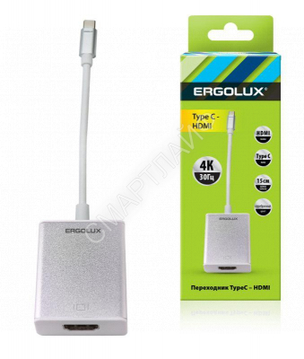 Переходник HDMI-Type C ELX-VA01-Type C пластик металлик коробка Ergolux 15300 - Интернет-магазин СМАРТЛАЙФ