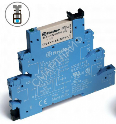 Модуль интерфейсный (сборка 34.51.7.024.0010 + 93.01.0.024) электромеханич. реле 1CO 6А AgNi 24В AC/DC IP20 винт. клеммы FINDER 385100240060 - Интернет-магазин СМАРТЛАЙФ