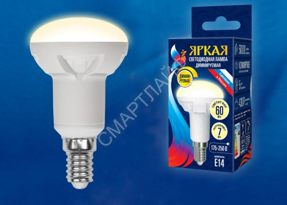 Лампа светодиодная LED-R50 7W/3000K/E14/FR/DIM PLP01WH Яркая 7Вт матовая 3000К тепл. бел. E14 диммир. (упак. картон) Uniel UL-00004710 - smartlife-ural.ru – Екатеринбург